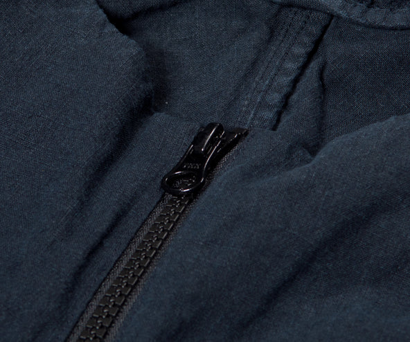 Stone Island 1/4 Zip Mixed Linen Hooded Knit Navy