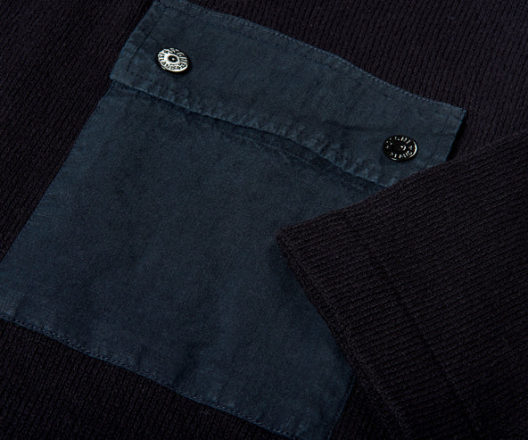 Stone Island 1/4 Zip Mixed Linen Hooded Knit Navy