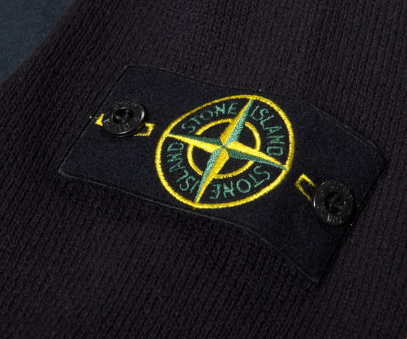 Stone Island 1/4 Zip Mixed Linen Hooded Knit Navy
