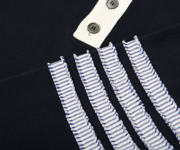 Thom Browne 4 Bar Arm Detail Cotton Knit Navy