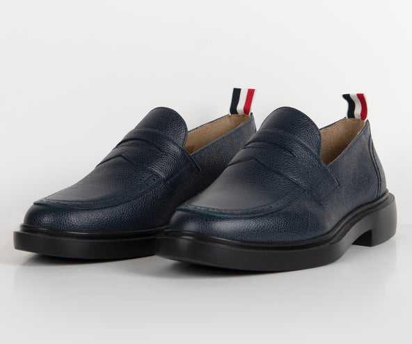 Thom Browne Pebble Grained Leather Loafers Rubber Sole Navy