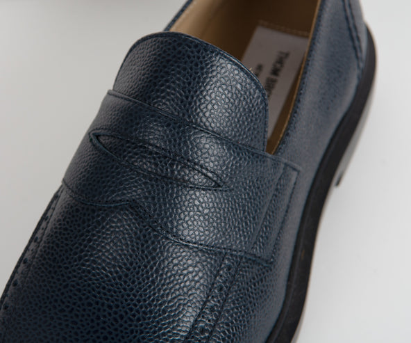 Thom Browne Pebble Grained Leather Loafers Rubber Sole Navy