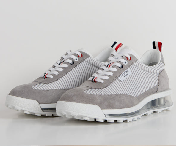 Thom Browne Tech Runner Seersucker Clear Sole Sneaker White/Grey