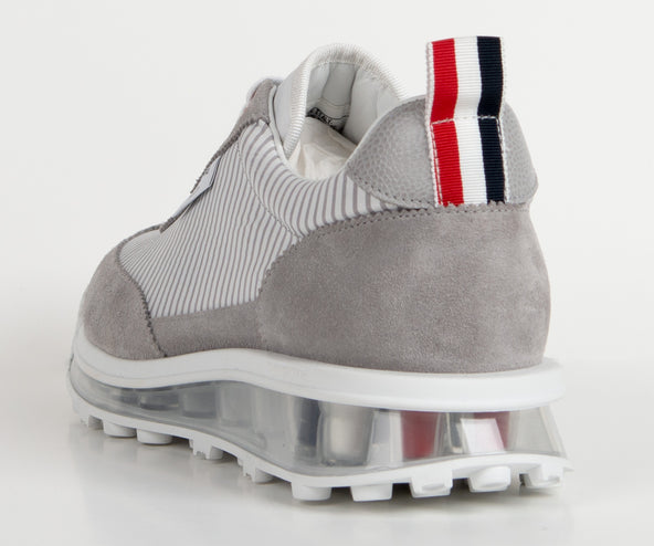 Thom Browne Tech Runner Seersucker Clear Sole Sneaker White/Grey