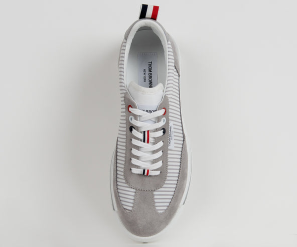 Thom Browne Tech Runner Seersucker Clear Sole Sneaker White/Grey