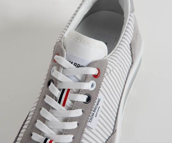 Thom Browne Tech Runner Seersucker Clear Sole Sneaker White/Grey