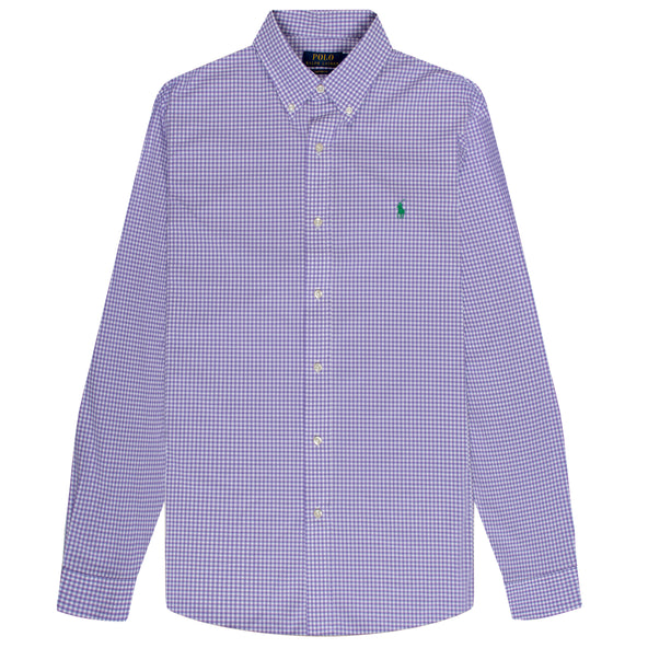 Polo Ralph Lauren Custom Fit Gingham Stretch Poplin Shirt Lavender/White