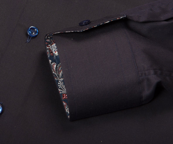 Eton Contemporary Fit Contrast Paisley Print Shirt Navy