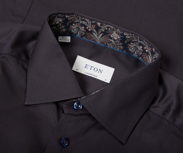 Eton Contemporary Fit Contrast Paisley Print Shirt Navy