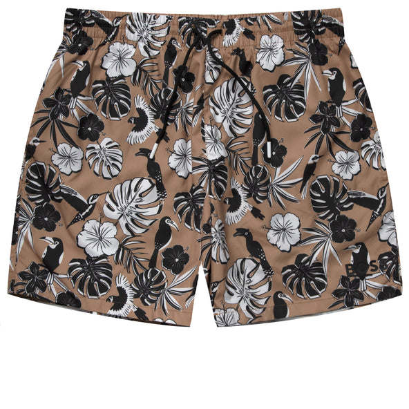 HUGO BOSS Piranha Floral Swim Shorts Beige