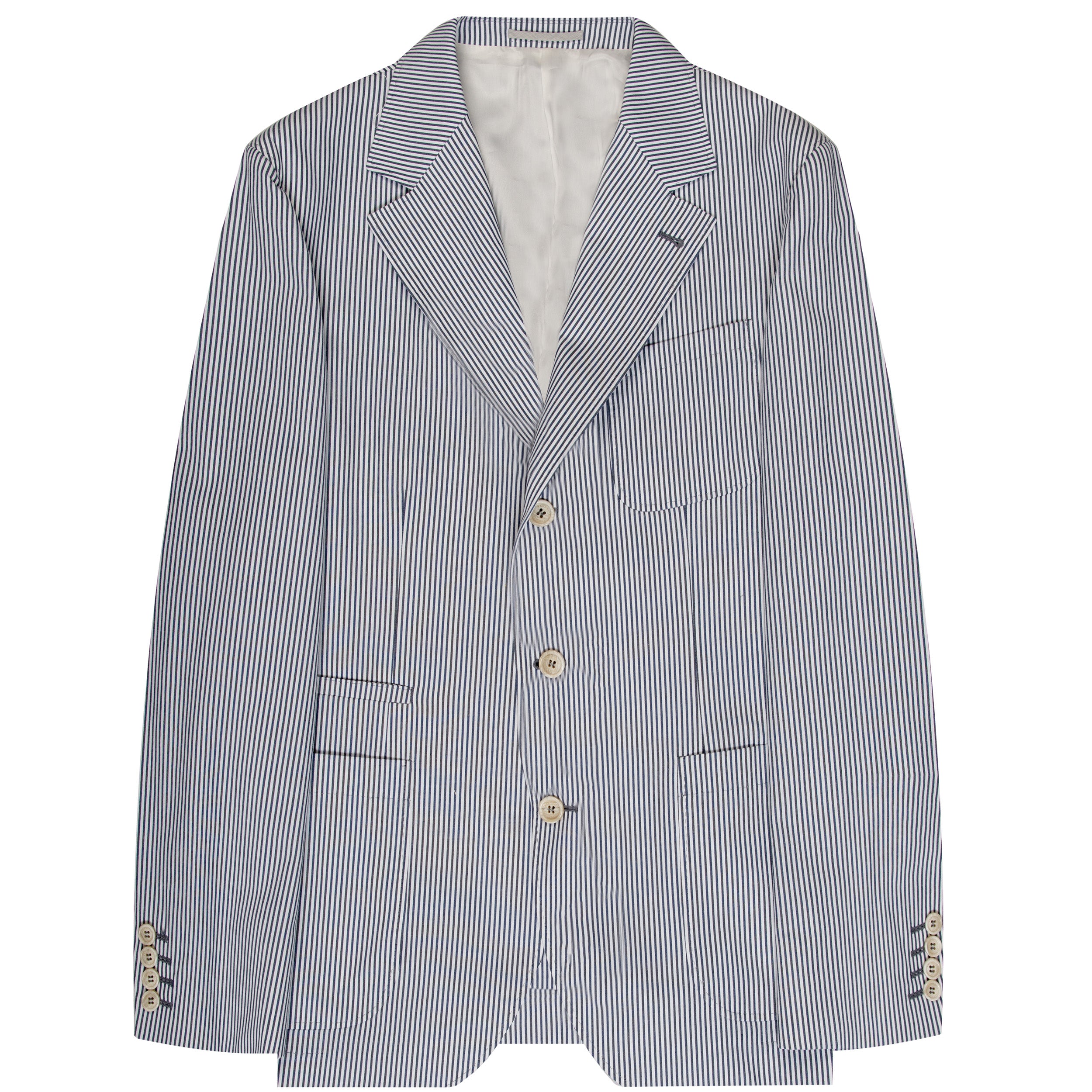 BRUNELLO CUCINELLI Striped Comfort Cotton Suit Blue
