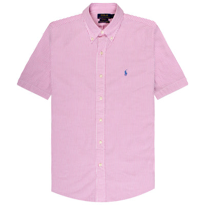Polo Ralph Lauren SS Custom Fit Striped Seersucker Shirt Rose/White