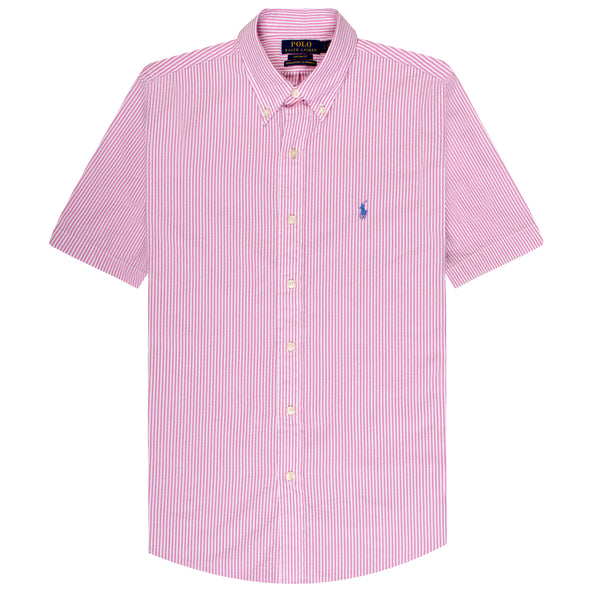 Polo Ralph Lauren SS Custom Fit Striped Seersucker Shirt Rose/White