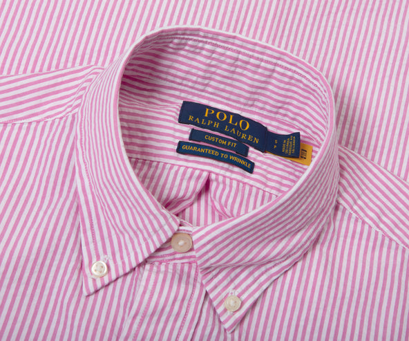 Polo Ralph Lauren SS Custom Fit Striped Seersucker Shirt Rose/White