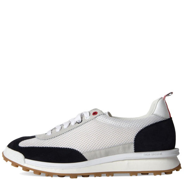 Thom Browne Fine Kid Suede Tech Runner Trainers Navy/White