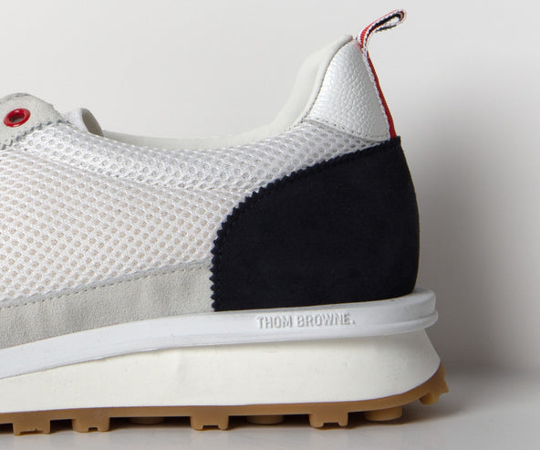 Thom Browne Fine Kid Suede Tech Runner Trainers Navy/White