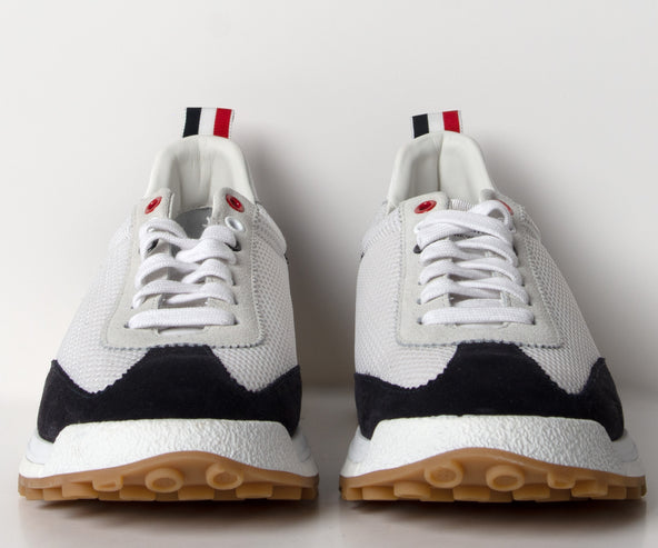 Thom Browne Fine Kid Suede Tech Runner Trainers Navy/White