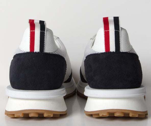 Thom Browne Fine Kid Suede Tech Runner Trainers Navy/White