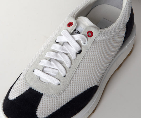 Thom Browne Fine Kid Suede Tech Runner Trainers Navy/White