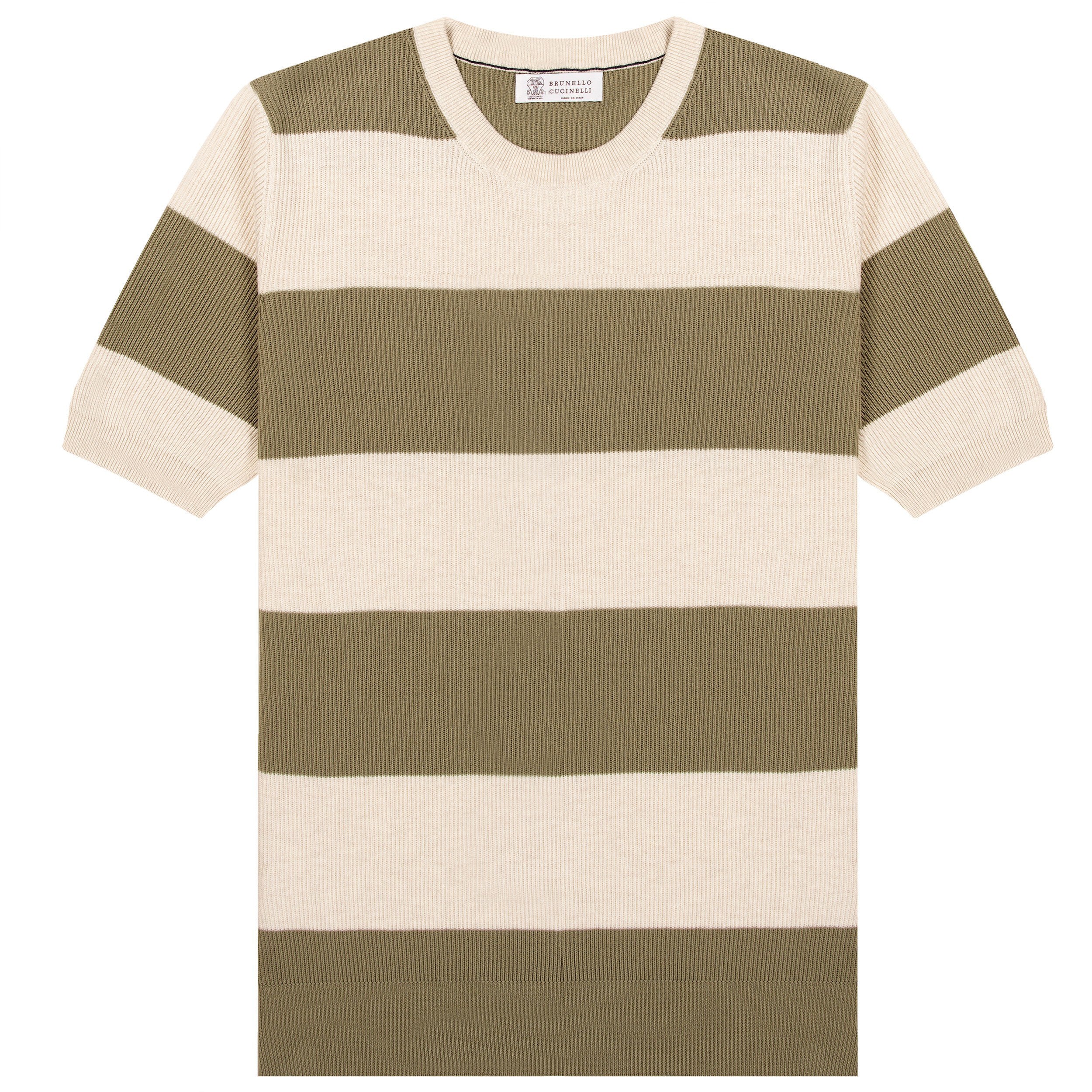 BRUNELLO CUCINELLI Cotton Bar Stripe Knit White/Sage