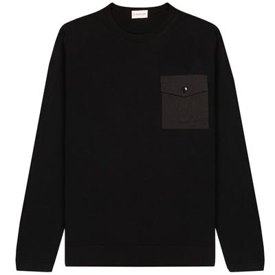 Moncler Patch Pocket Crewneck Knit Jumper Black