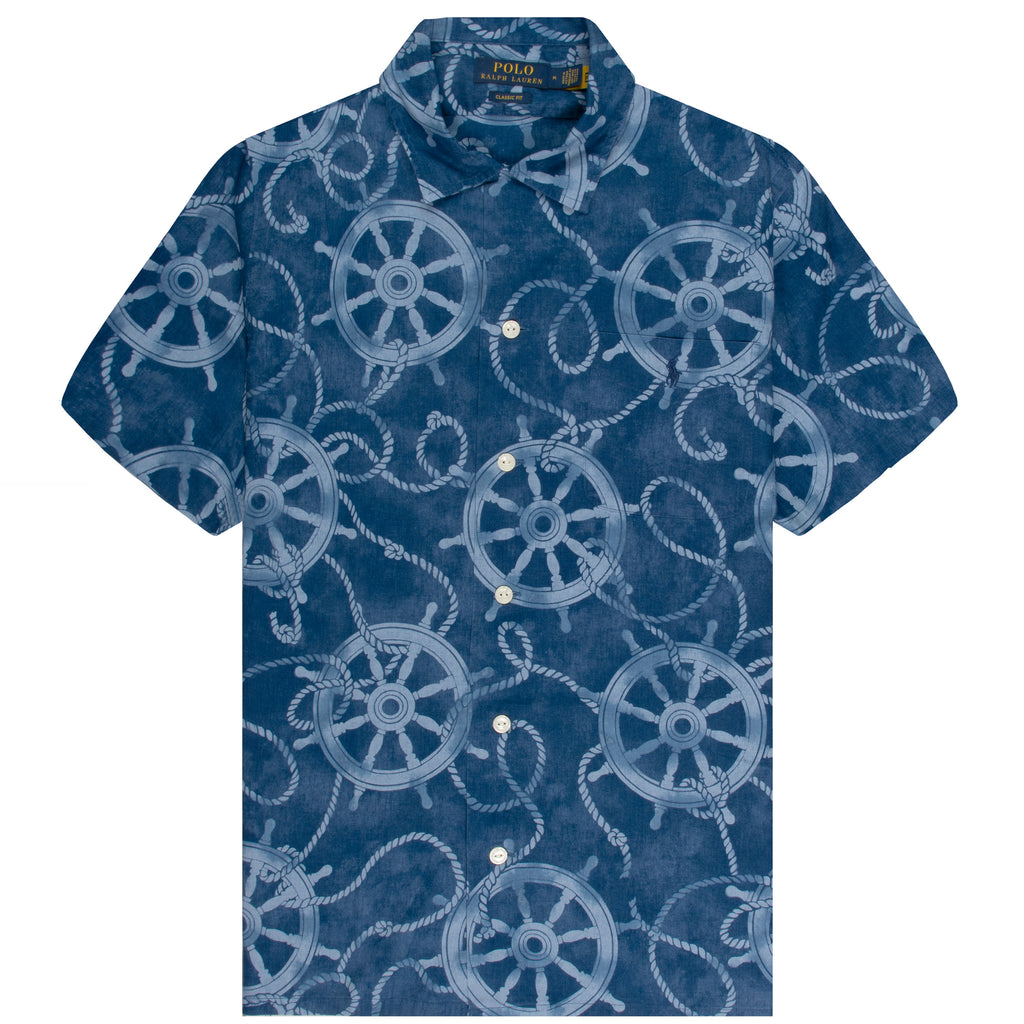 Ralph Lauren Nautical Print Linen SS Shirt Navy