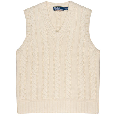 Polo Ralph Lauren V Neck Aran Knitted Vest Cream