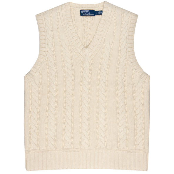 Polo Ralph Lauren V Neck Aran Knitted Vest Cream