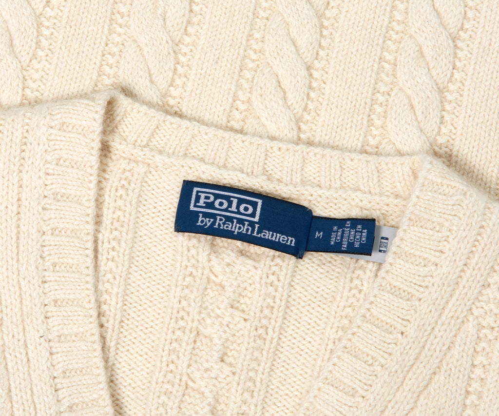 Ralph Lauren V Neck Aran Knitted Vest Cream
