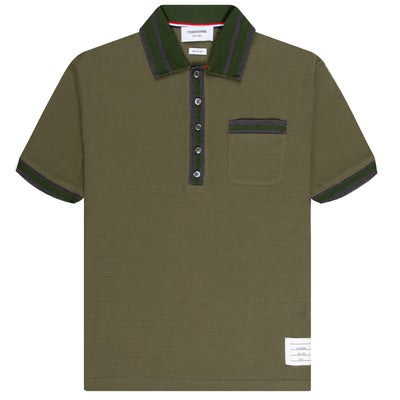 Thom Browne Textured Pointelle Pocket Polo Green