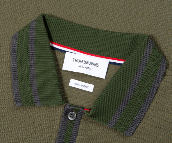 Thom Browne Textured Pointelle Pocket Polo Green