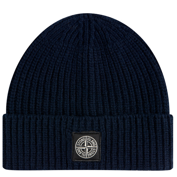 Stone Island Wool Ribbed Patch Beanie Navy