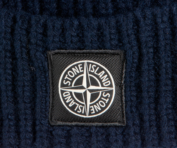 Stone Island Wool Ribbed Patch Beanie Navy