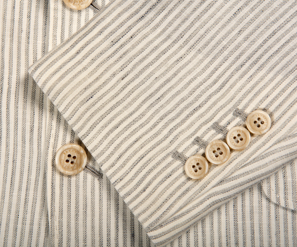 BRUNELLO CUCINELLI Striped Linen Batavia Deconstructed Cavallo Blazer White