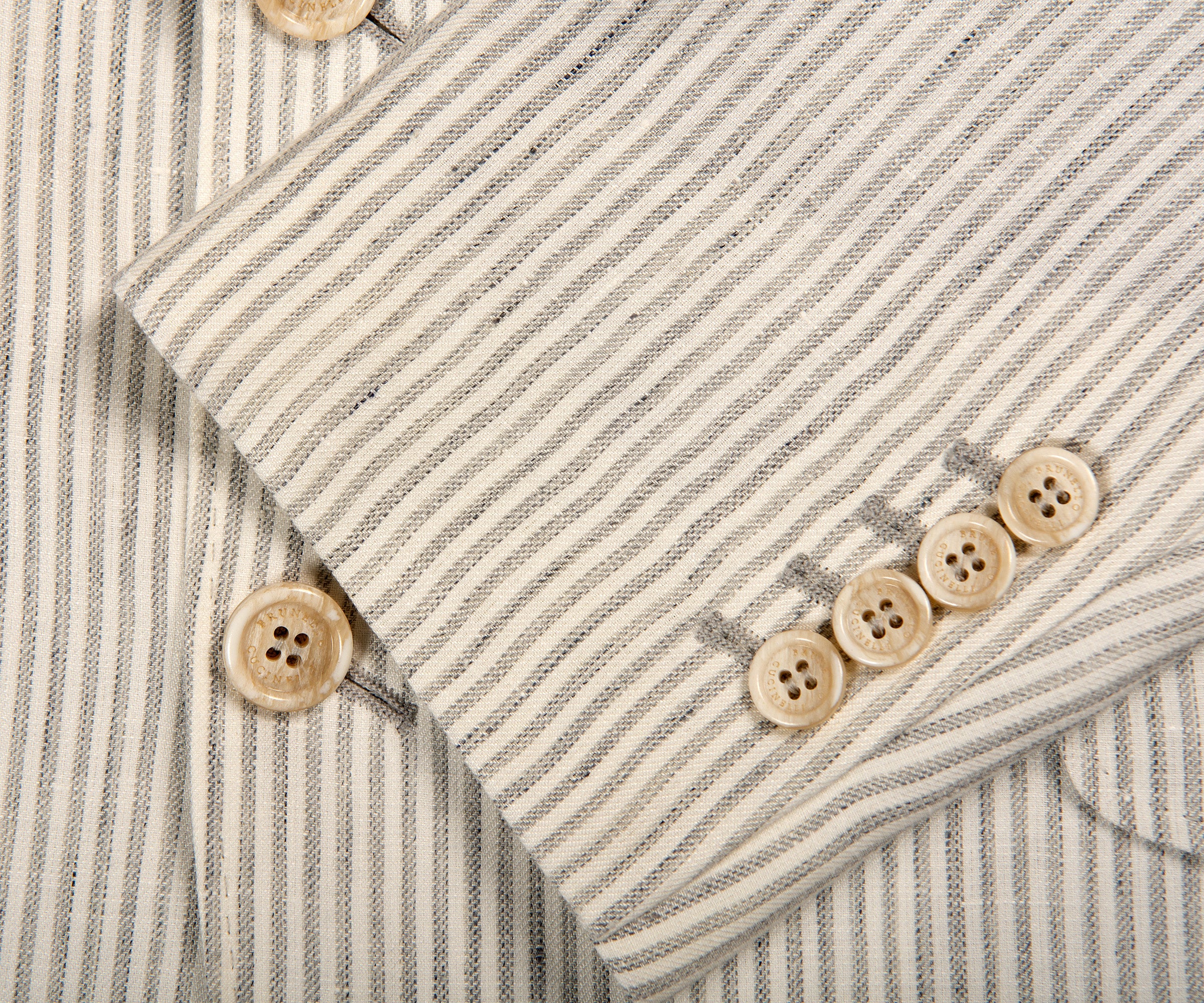 BRUNELLO CUCINELLI Striped Linen Batavia Deconstructed Cavallo Blazer White