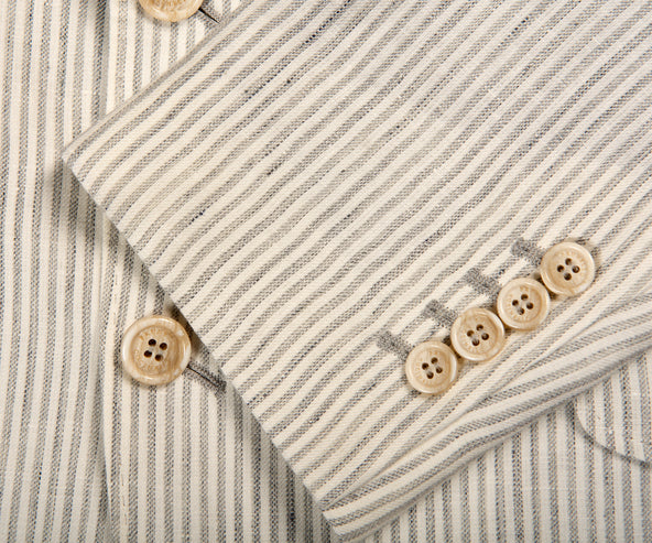 BRUNELLO CUCINELLI Striped Linen Batavia Deconstructed Cavallo Blazer White
