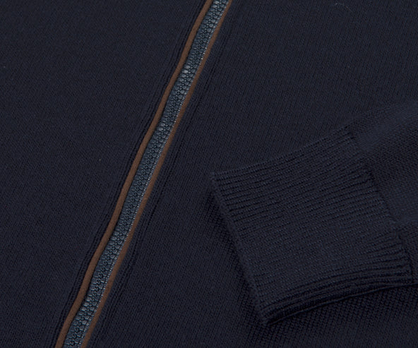 Paul & Shark Full Zip Wool Trimmed Knit Navy