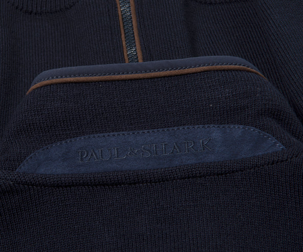 Paul & Shark Full Zip Wool Trimmed Knit Navy