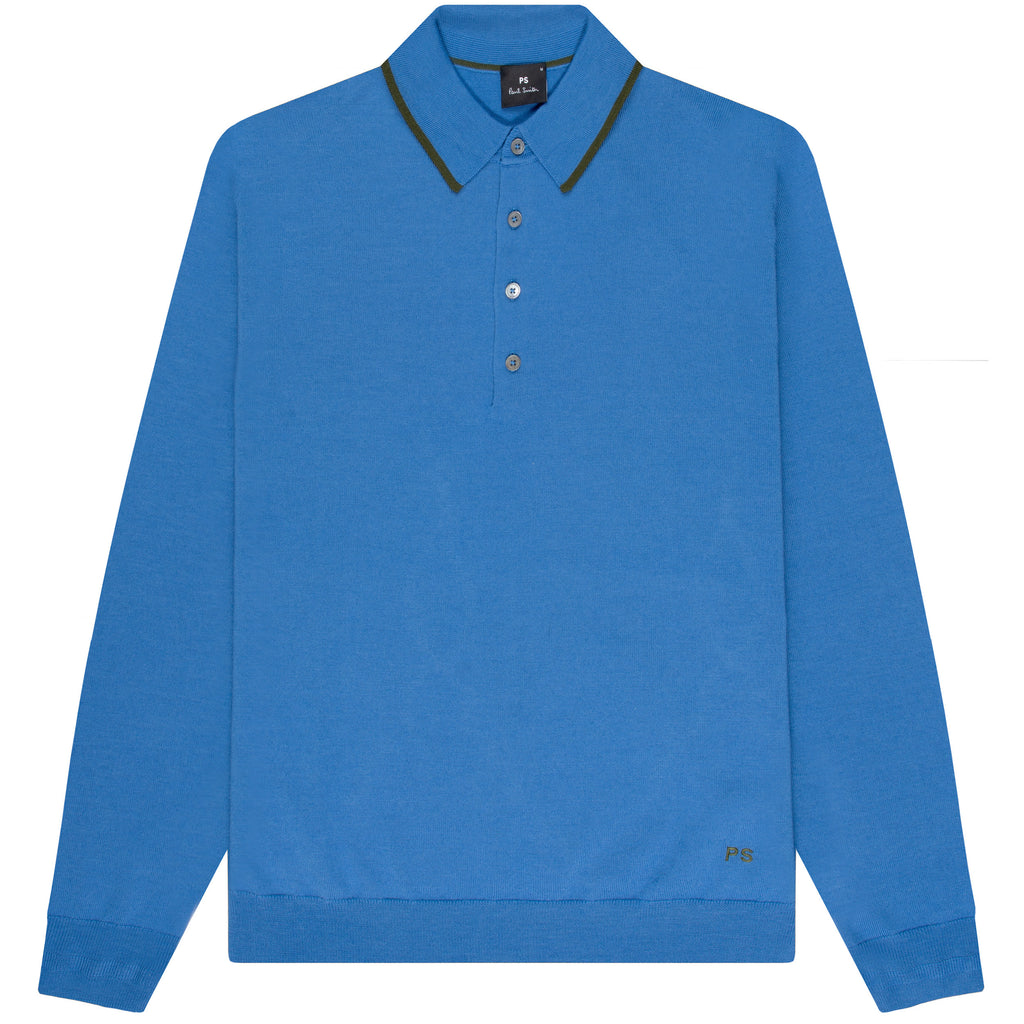 Paul Smith PS Knitted Merino Wool LS Polo Powder Blue