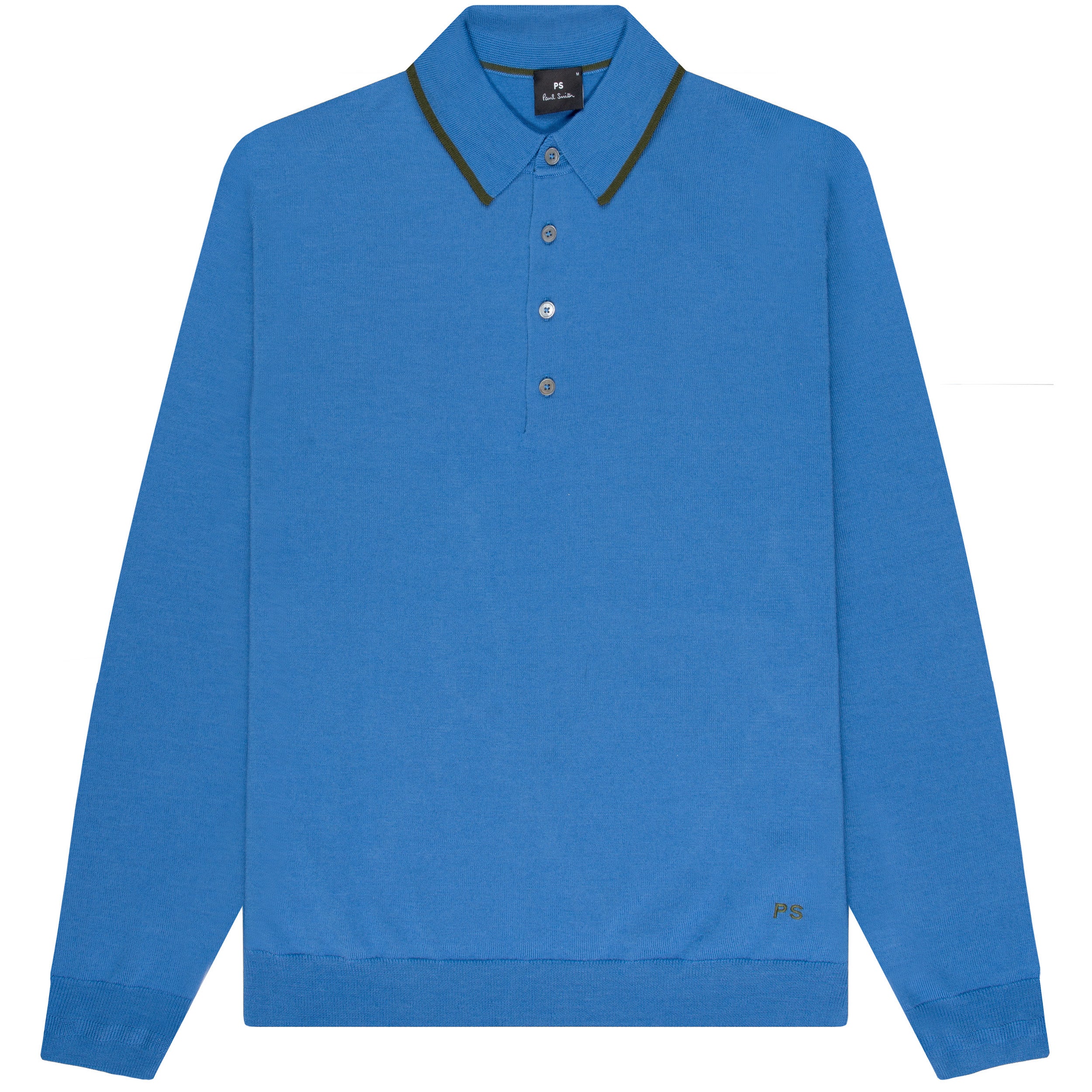 Paul Smith PS Knitted Merino Wool LS Polo Powder Blue