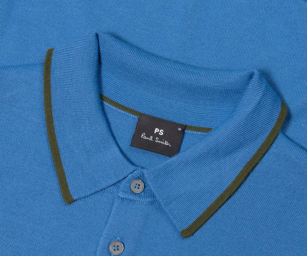 Paul Smith PS Knitted Merino Wool LS Polo Powder Blue