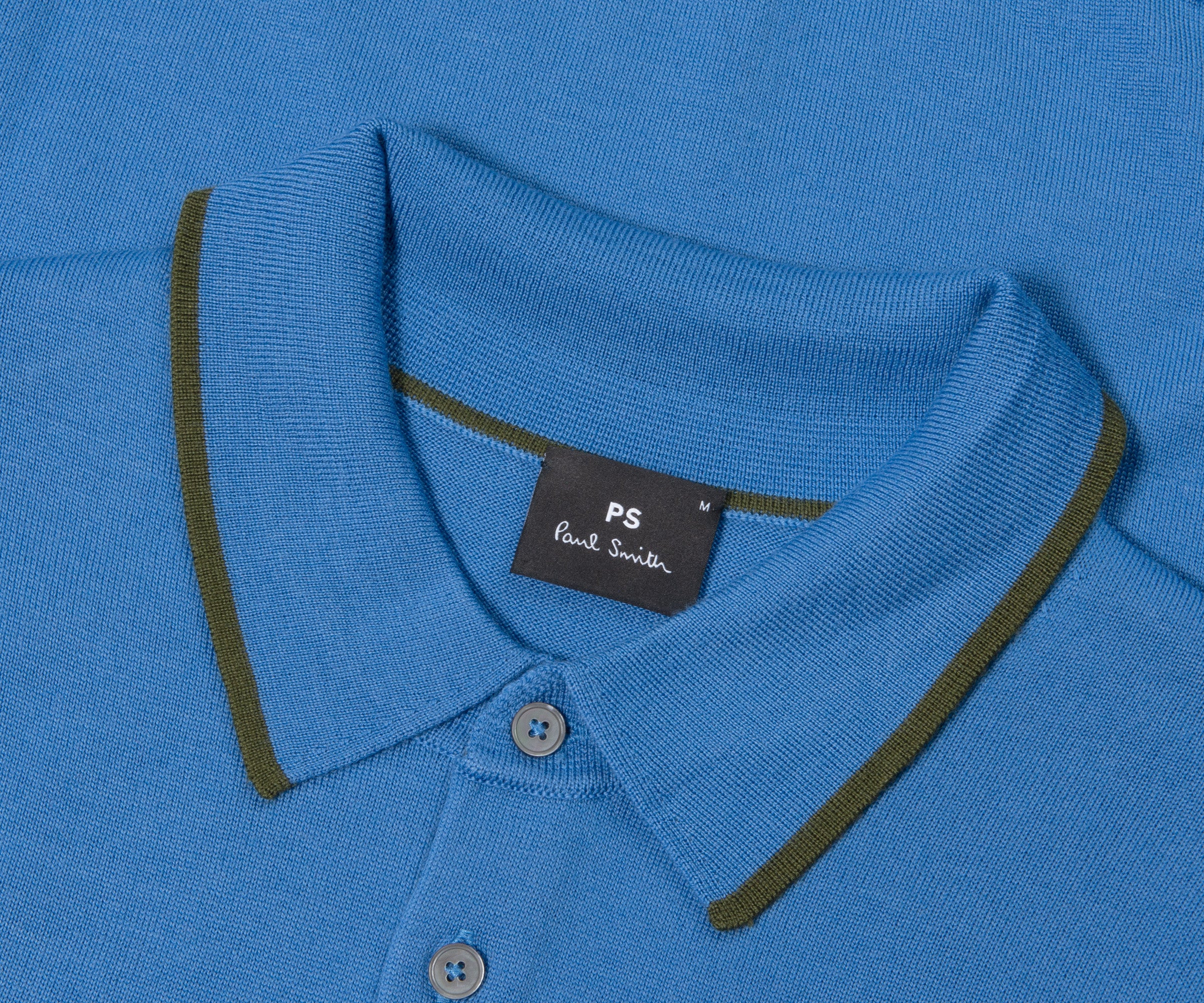 Paul Smith PS Knitted Merino Wool LS Polo Powder Blue