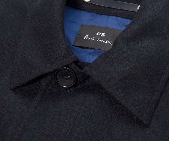 Paul Smith PS Textured Long Overcoat Navy