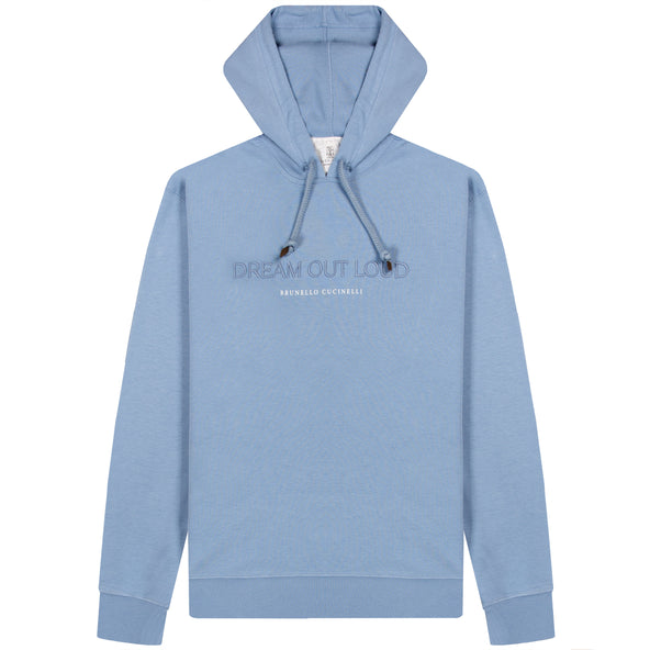 BRUNELLO CUCINELLI Techno Cotton French Terry Embroidered Hooded Sweatshirt Azure