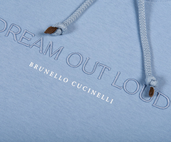 BRUNELLO CUCINELLI Techno Cotton French Terry Embroidered Hooded Sweatshirt Azure