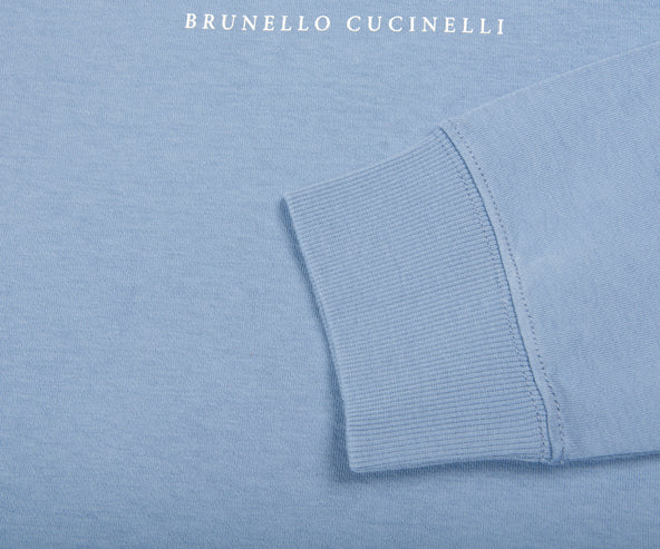 BRUNELLO CUCINELLI Techno Cotton French Terry Embroidered Hooded Sweatshirt Azure