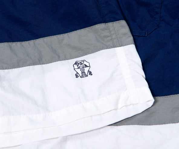BRUNELLO CUCINELLI Paneled Striped Swim Shorts Blue