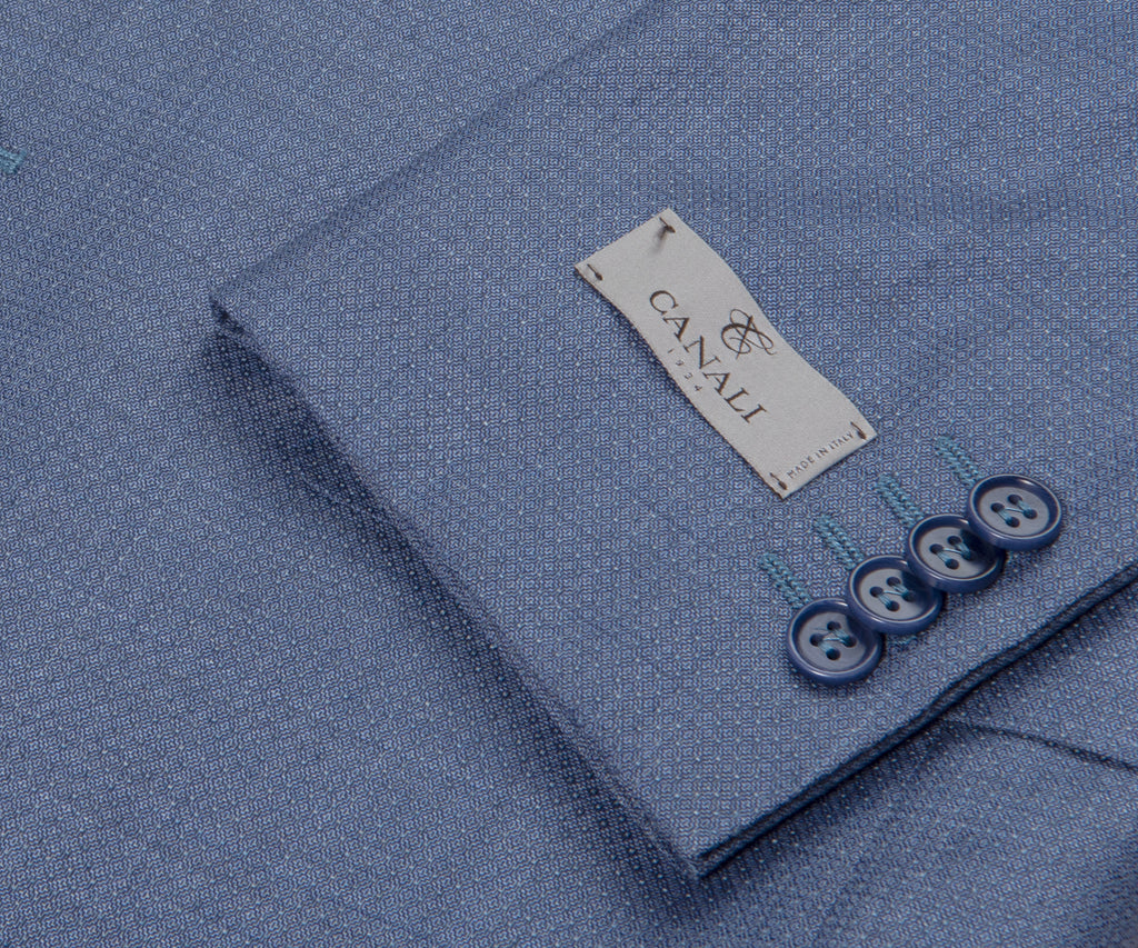 Canali Slim Fit Textured Wool 2 Button Suit Summer Blue