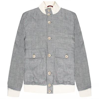 BRUNELLO CUCINELLI Prince Of Wales Linen Bomber Jacket Black/White