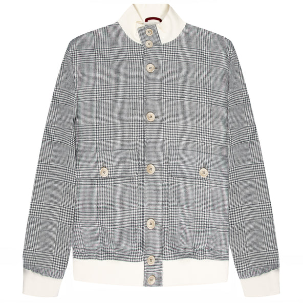 BRUNELLO CUCINELLI Prince Of Wales Linen Bomber Jacket Black/White